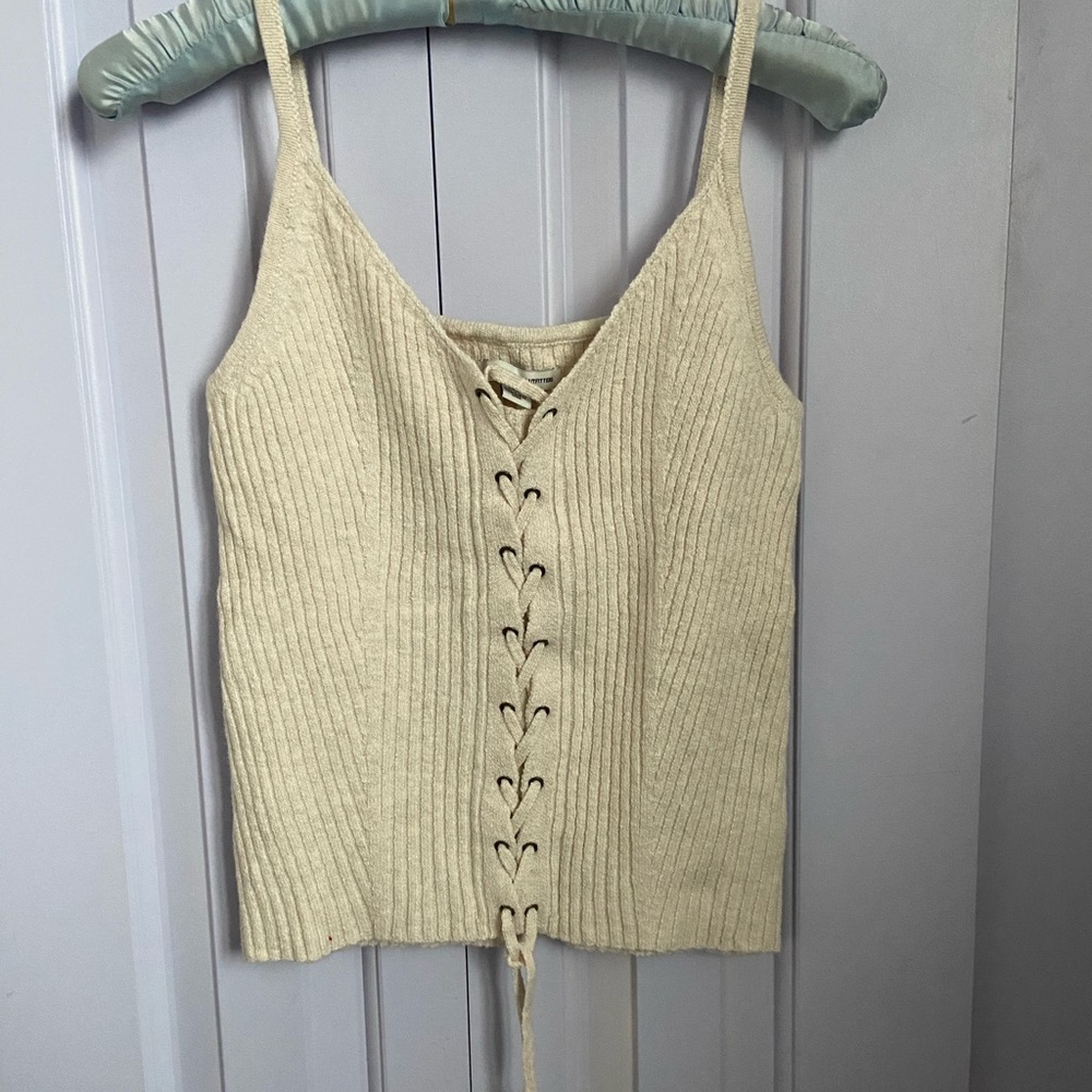 Beige tie up tank top